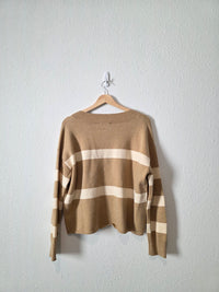 Neutral Striped V Neck Sweater (S)