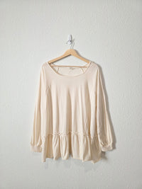 Easel Neutral Ruffle Hem Top (L)