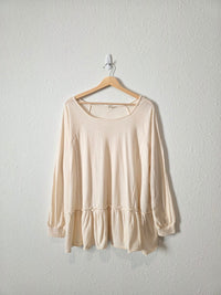 Easel Neutral Ruffle Hem Top (L)