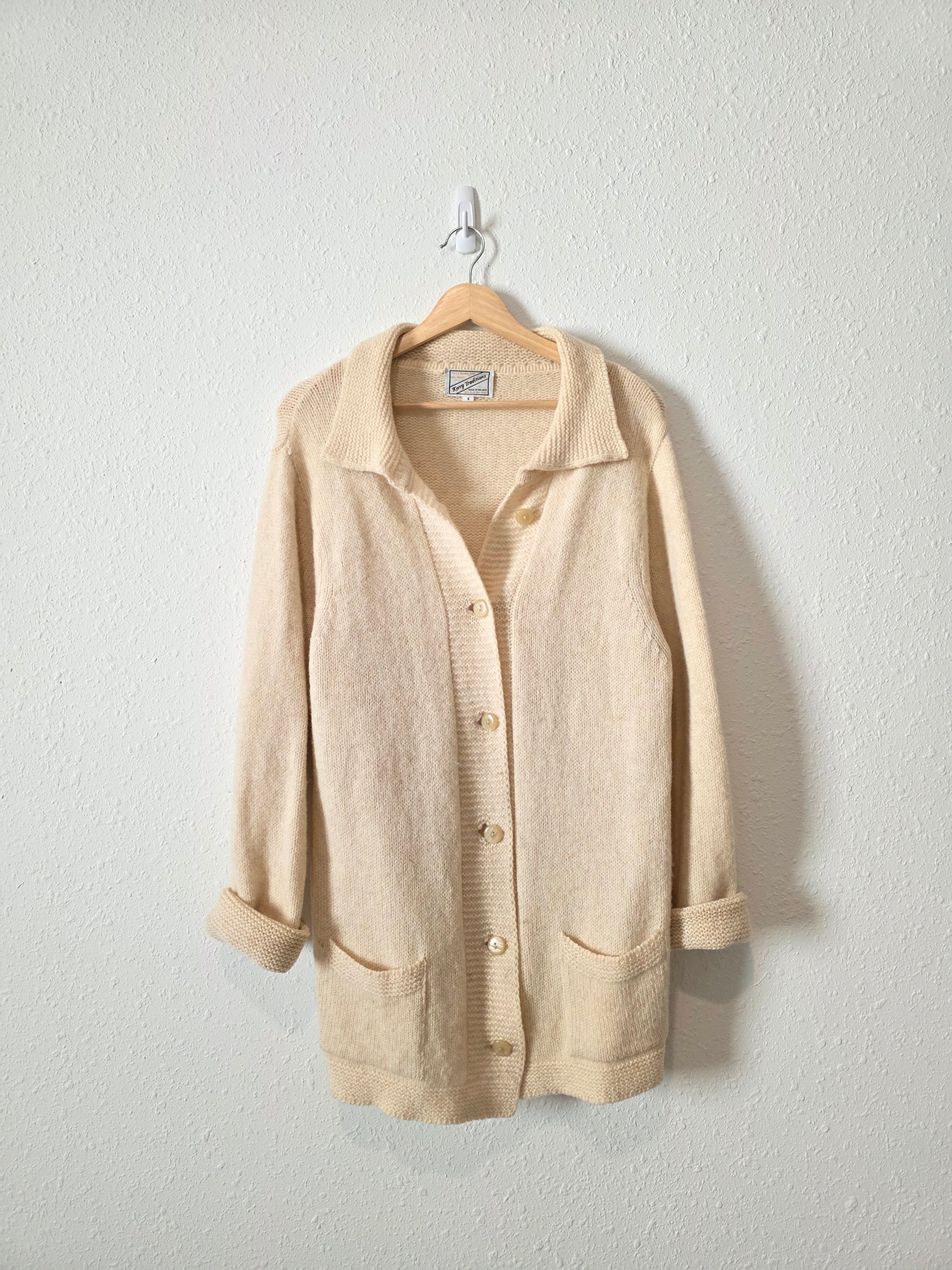 Vintage Cream Wool Cardigan Sweater (S)