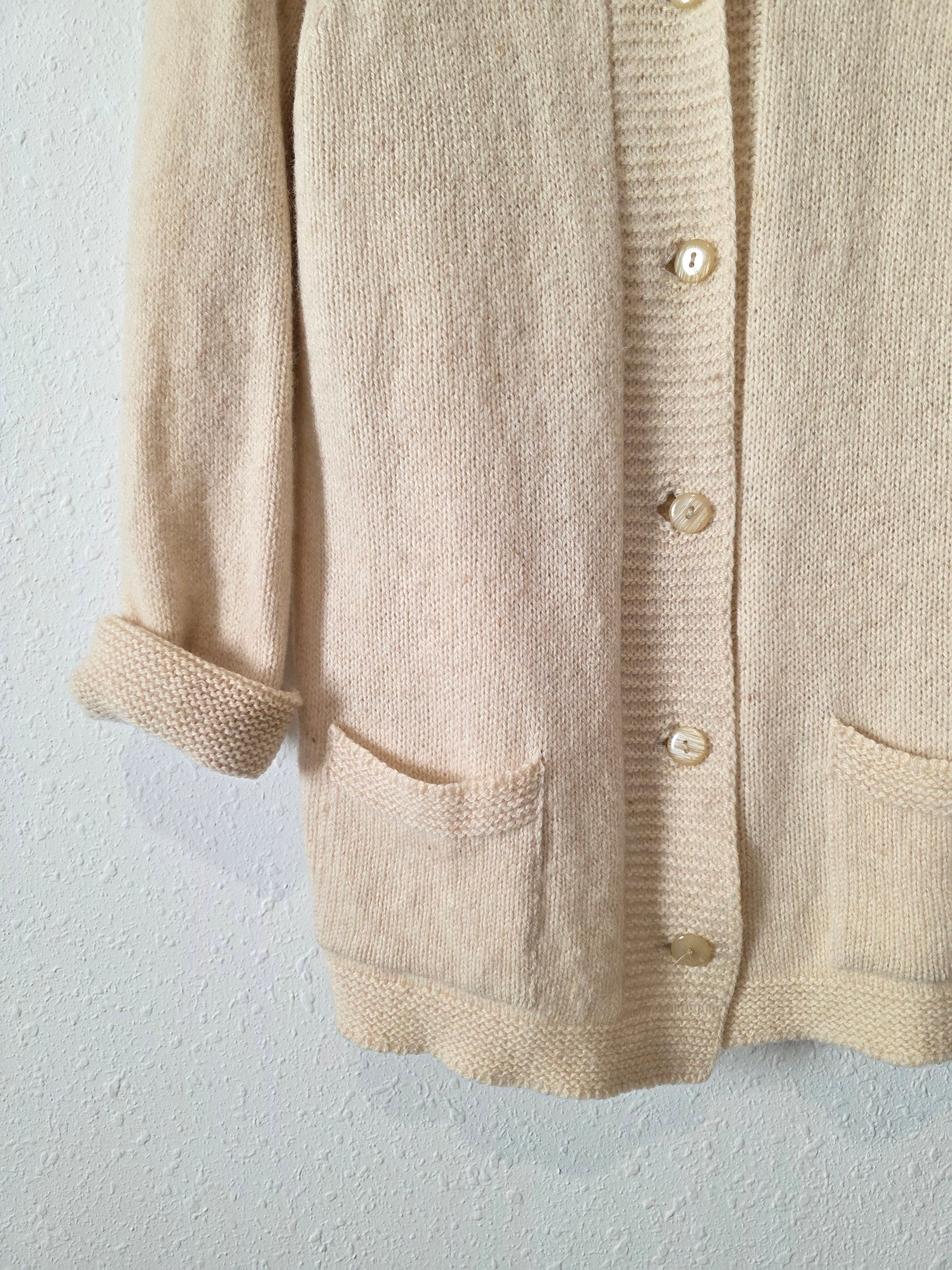 Vintage Cream Wool Cardigan Sweater (S)