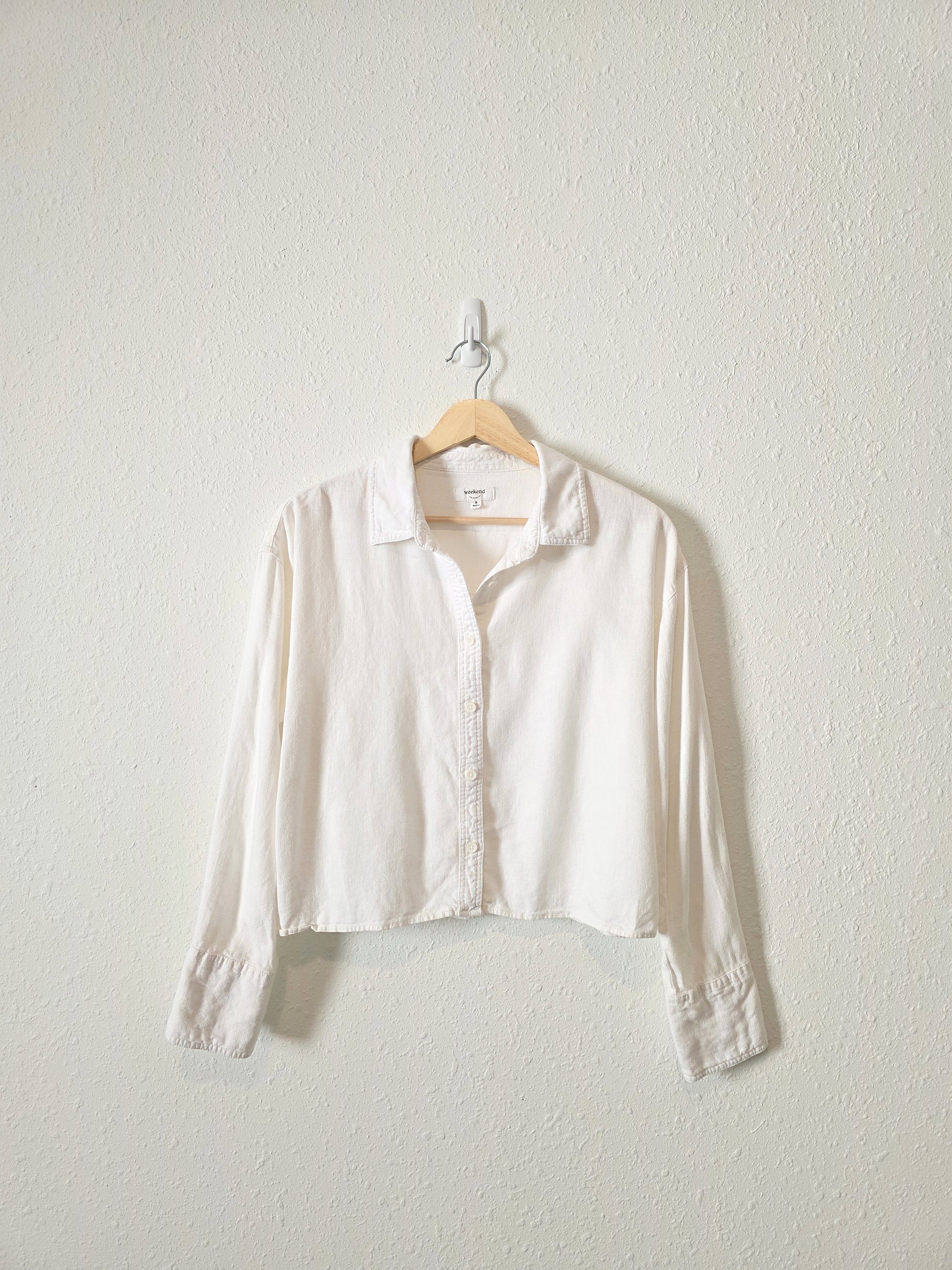 Linen Blend Crop Button Up (S)