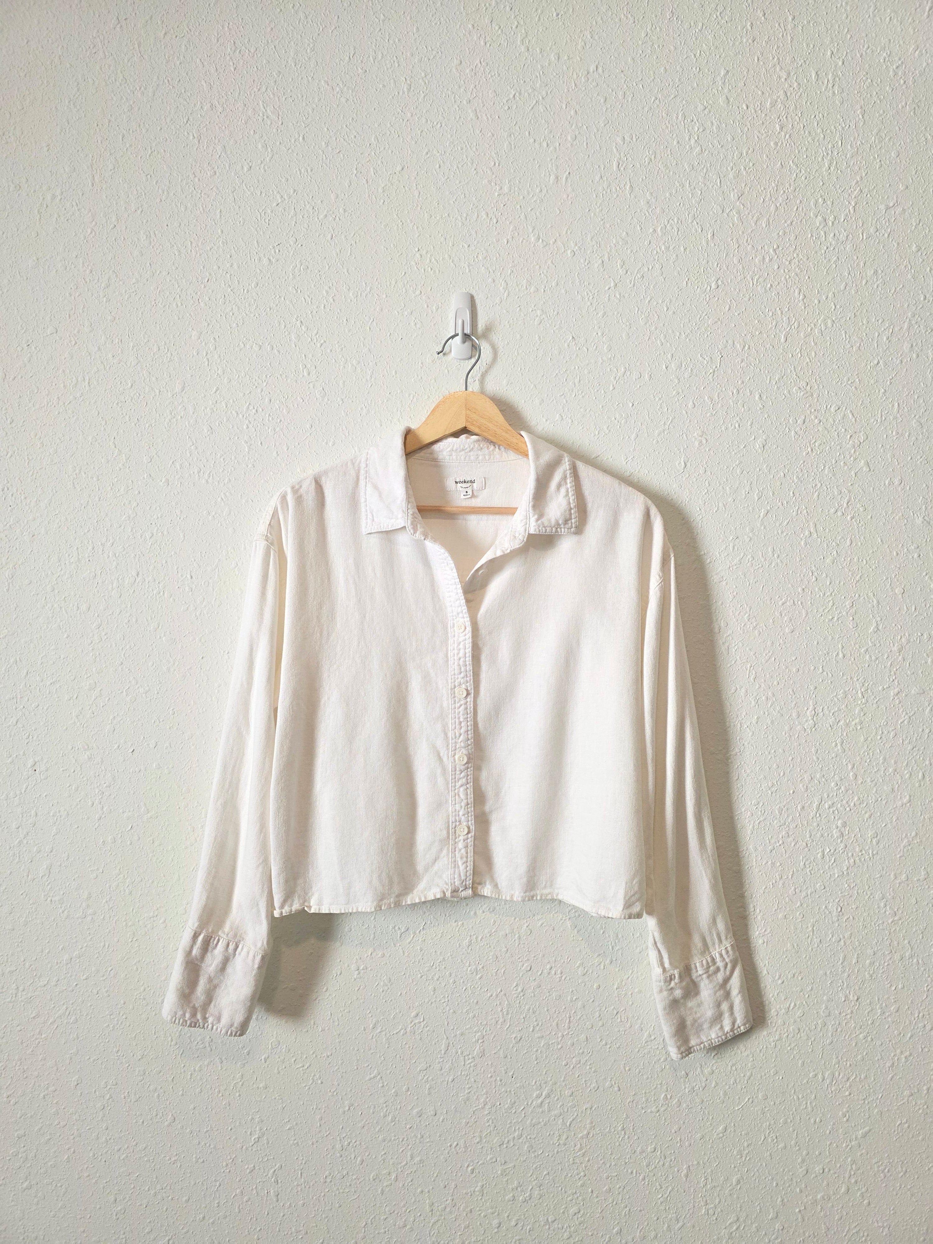 Linen Blend Crop Button Up (S)