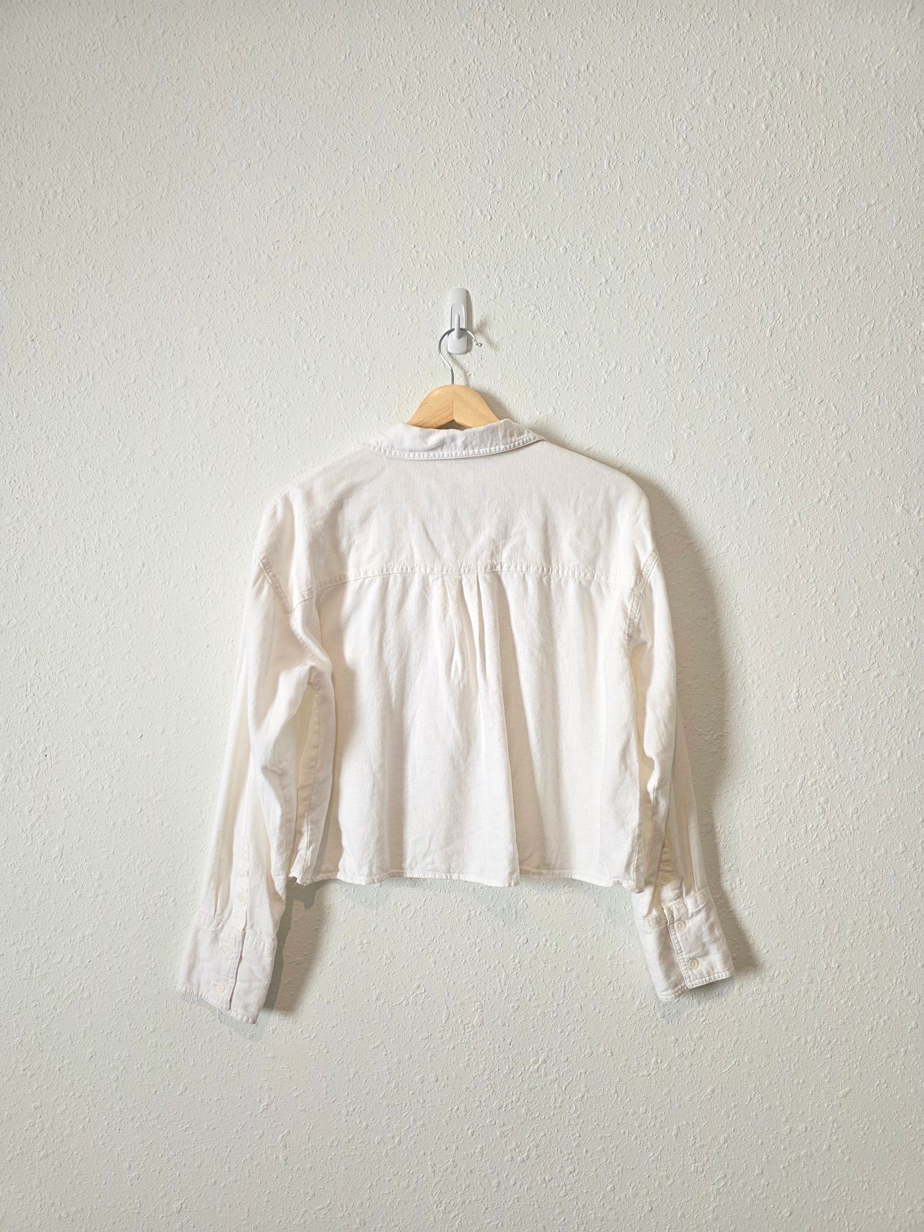 Linen Blend Crop Button Up (S)