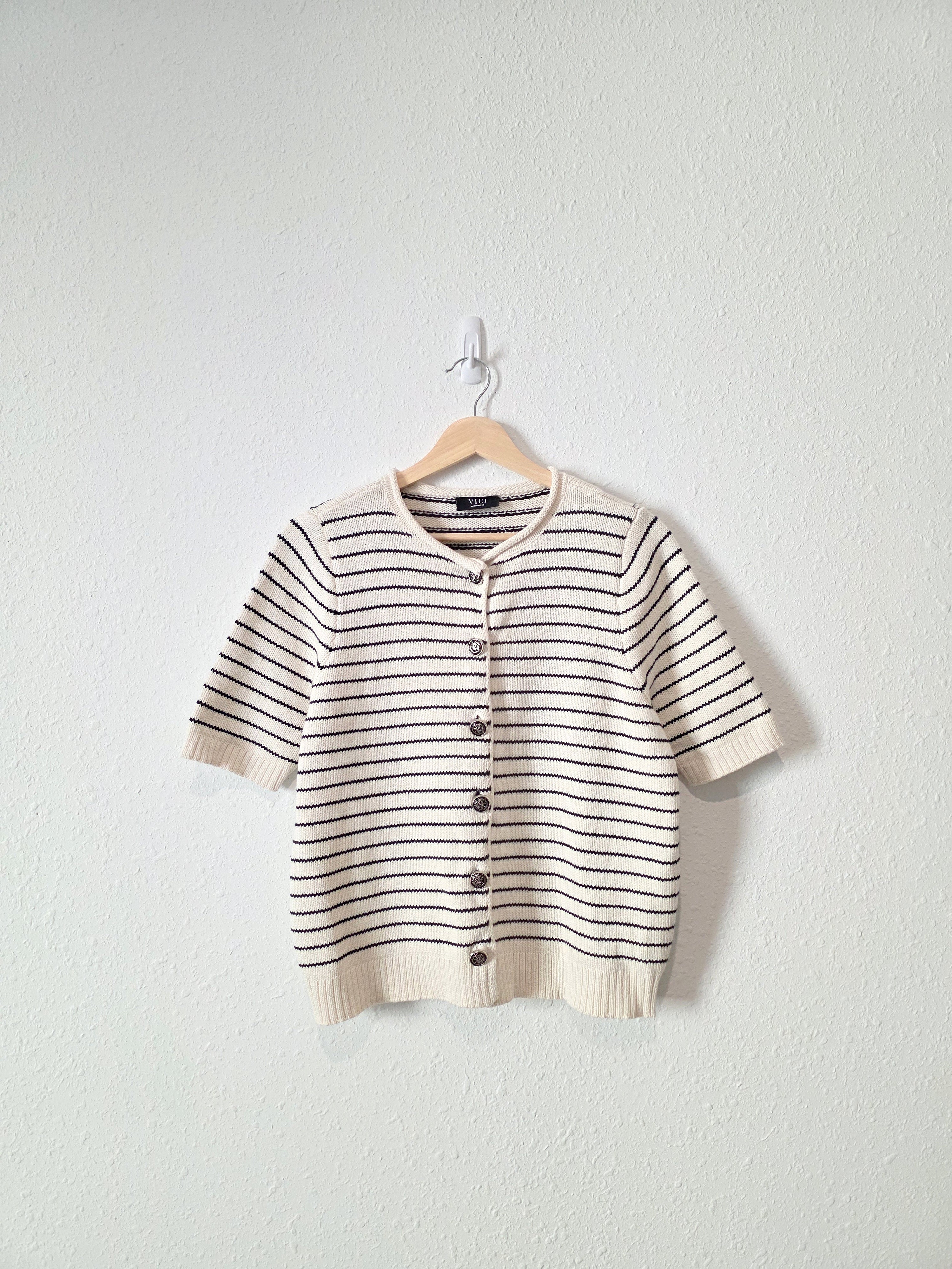 Vici Striped Button Up Knit Top (M)