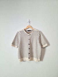 Vici Striped Button Up Knit Top (M)