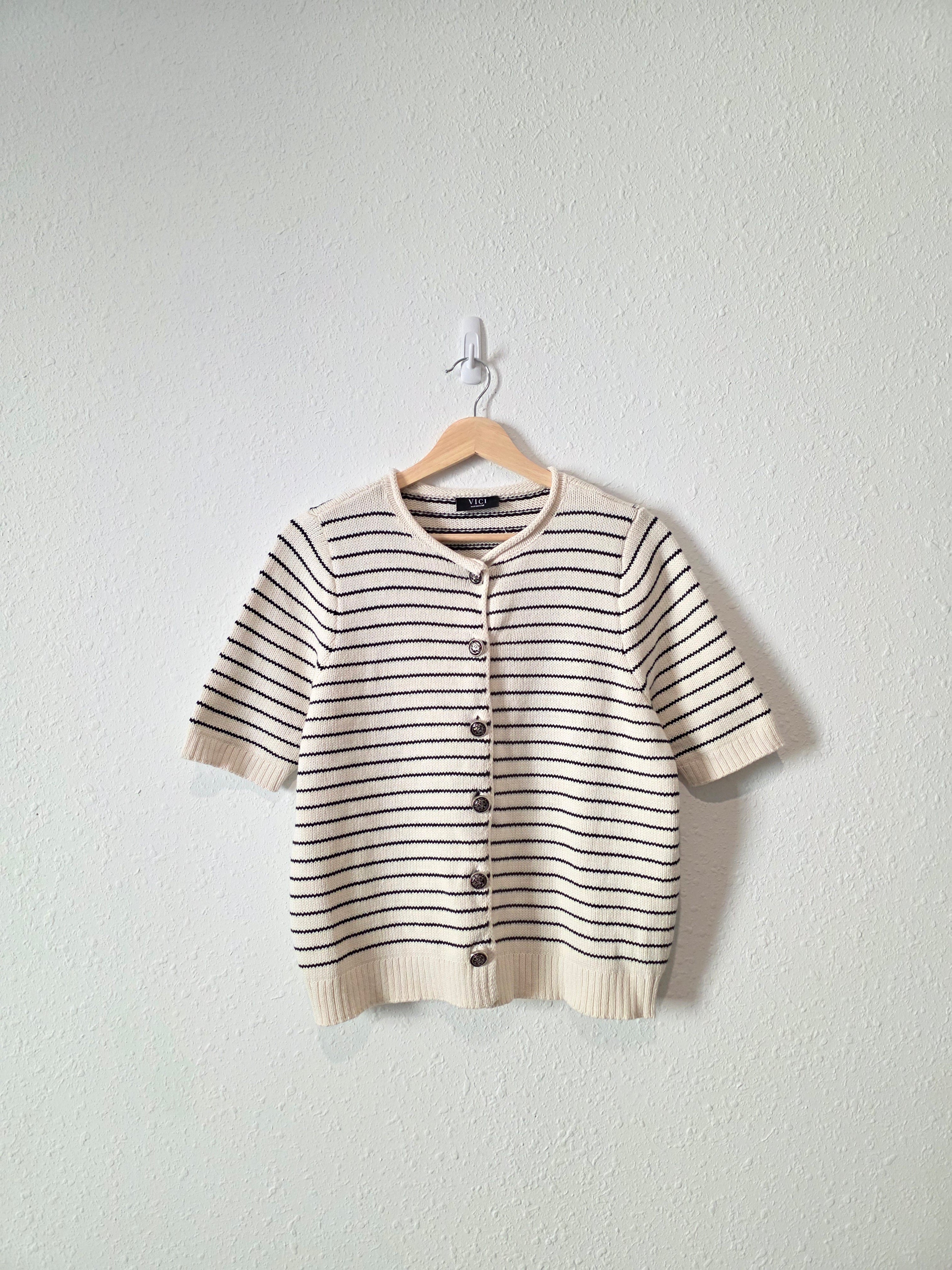 Vici Striped Button Up Knit Top (M)