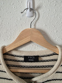 Vici Striped Button Up Knit Top (M)