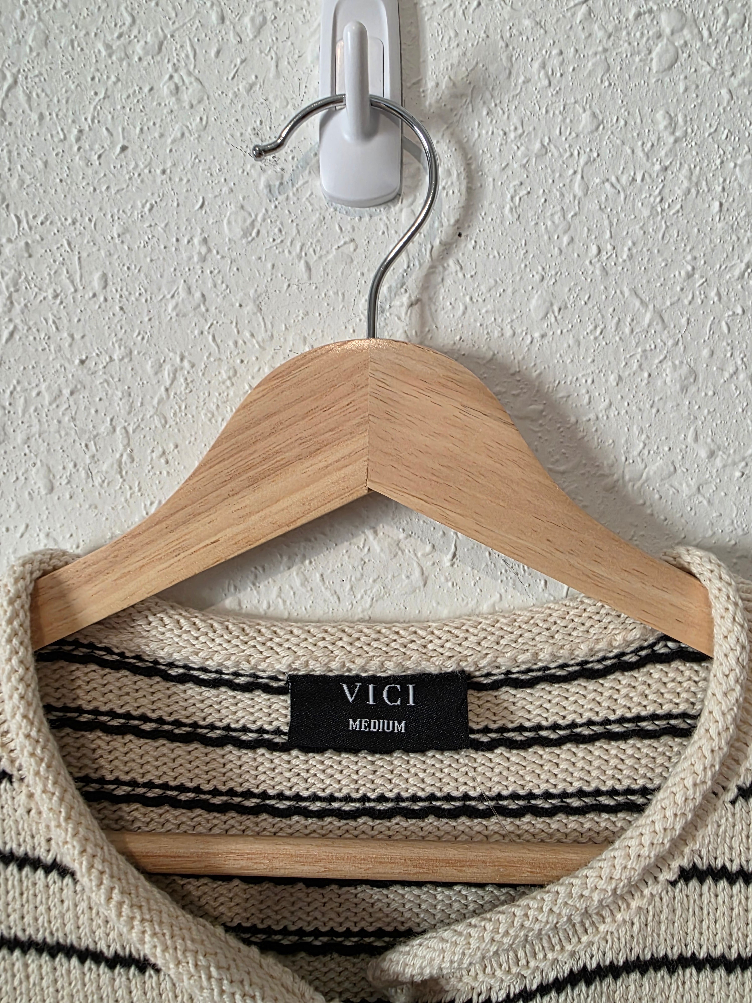 Vici Striped Button Up Knit Top (M)