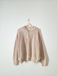 Oversized Knit Henley Sweater (L)