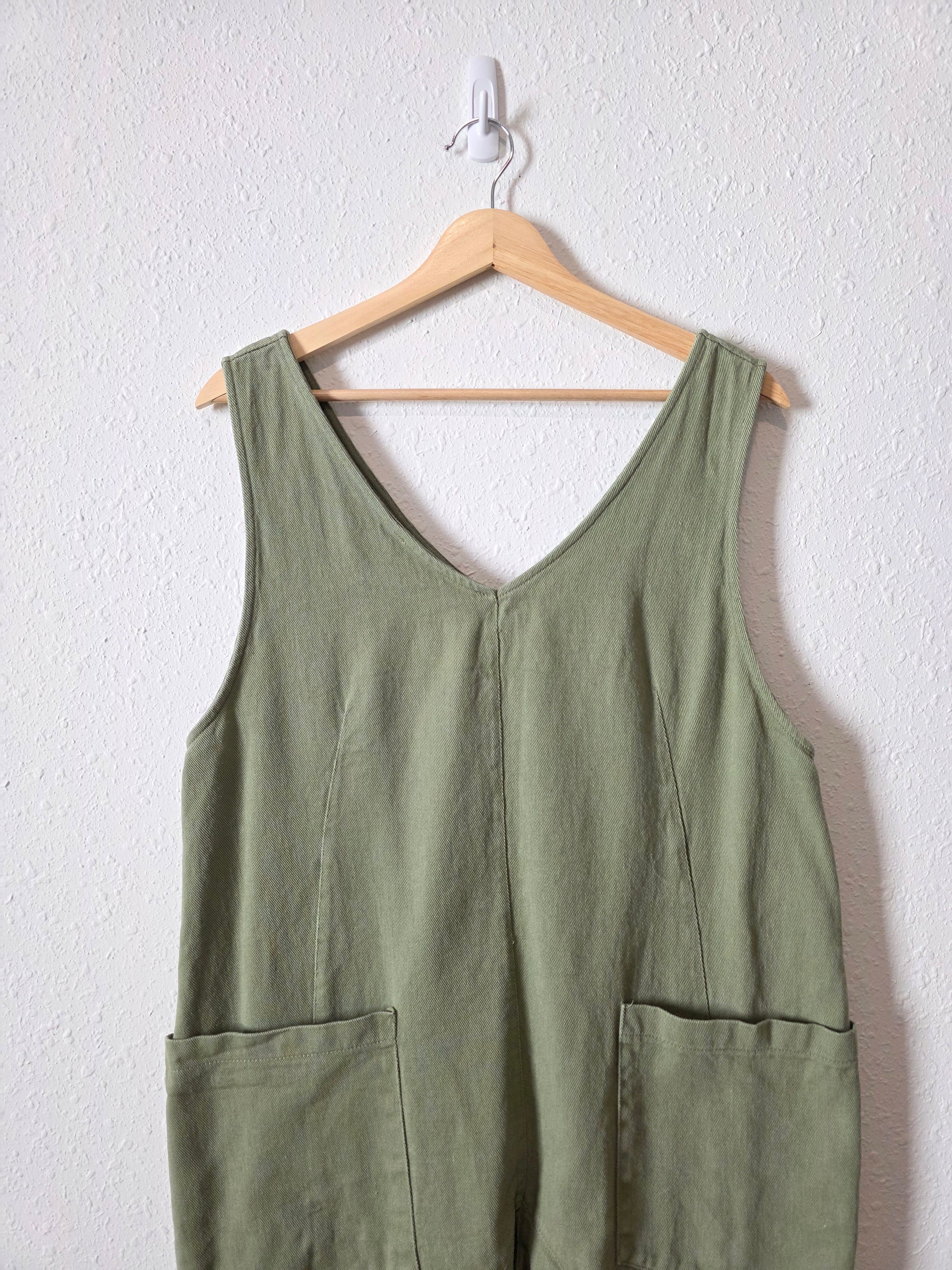 Olive Relaxed Cotton Jumpsuit (M)