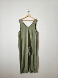 Olive Relaxed Cotton Jumpsuit (M)