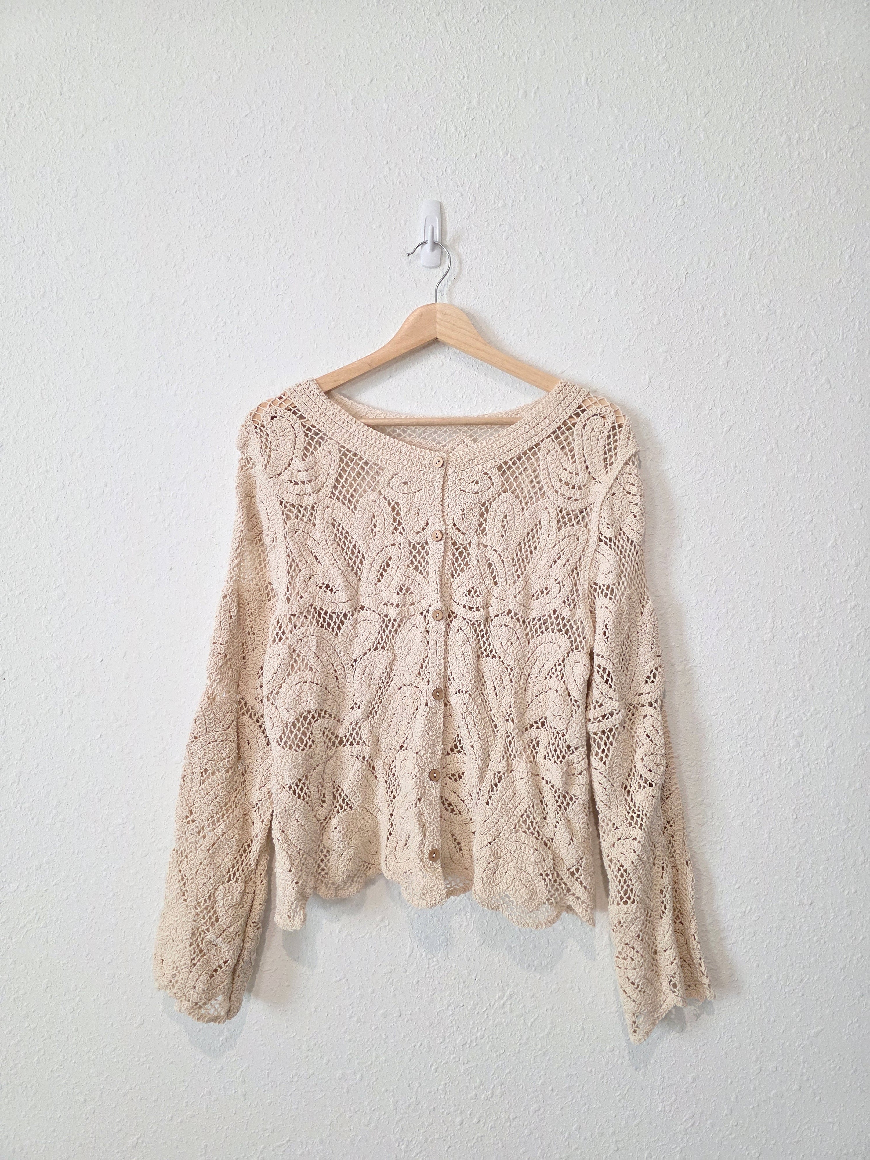 Neutral Crochet Button Up Top (M)
