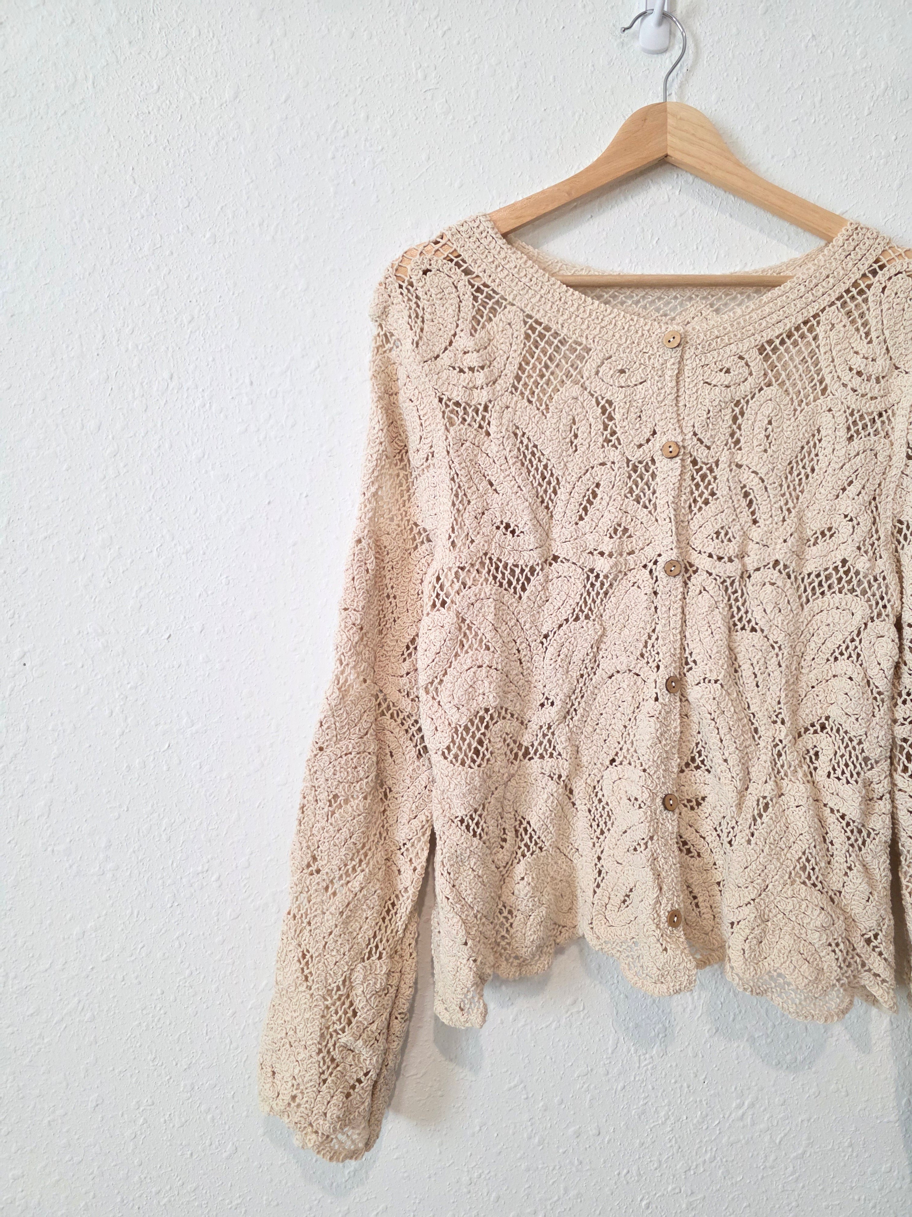 Neutral Crochet Button Up Top (M)