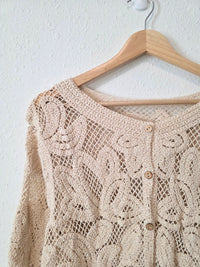 Neutral Crochet Button Up Top (M)