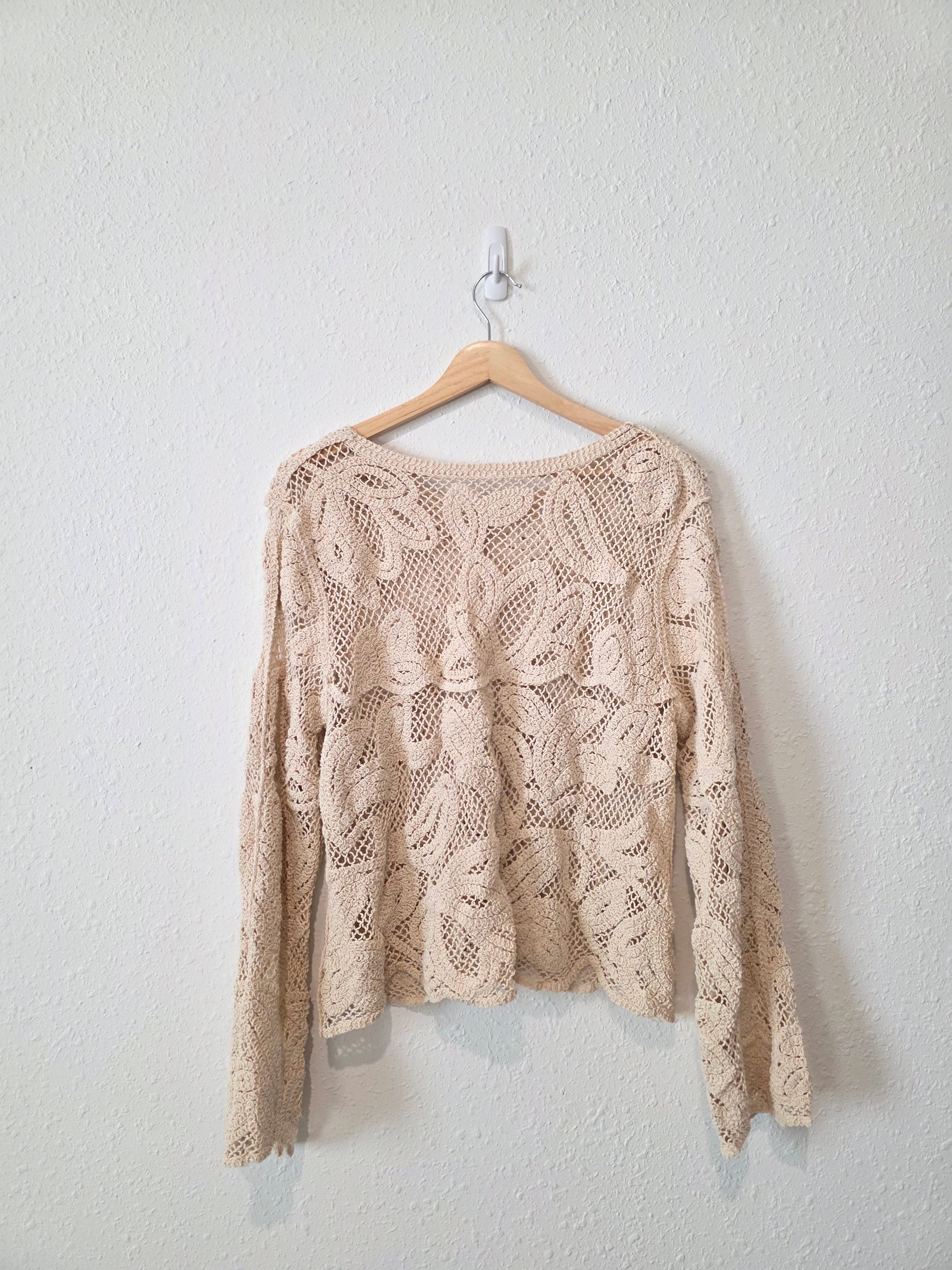 Neutral Crochet Button Up Top (M)