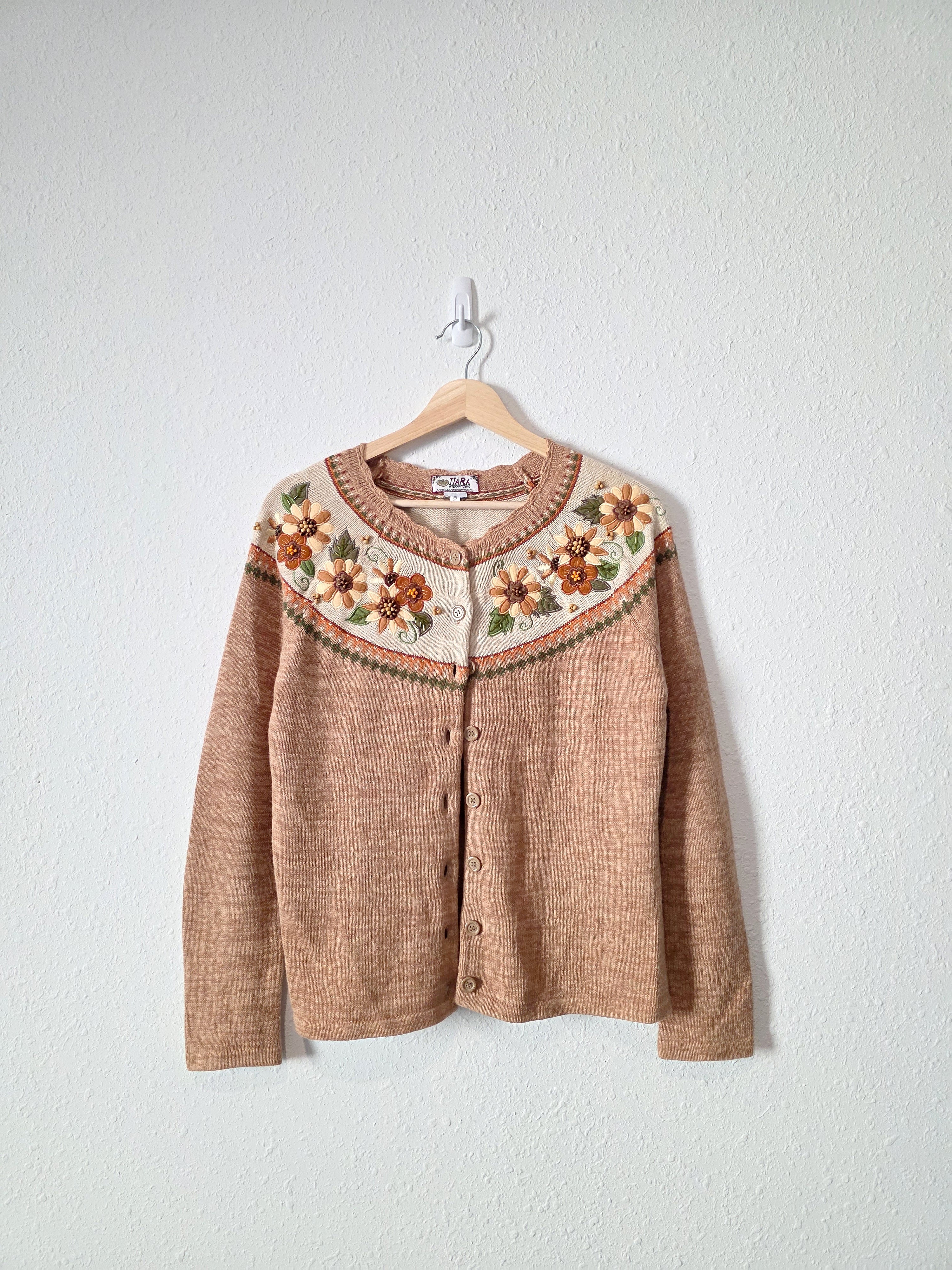 Vintage Floral Embroidered Cardigan (S/M)