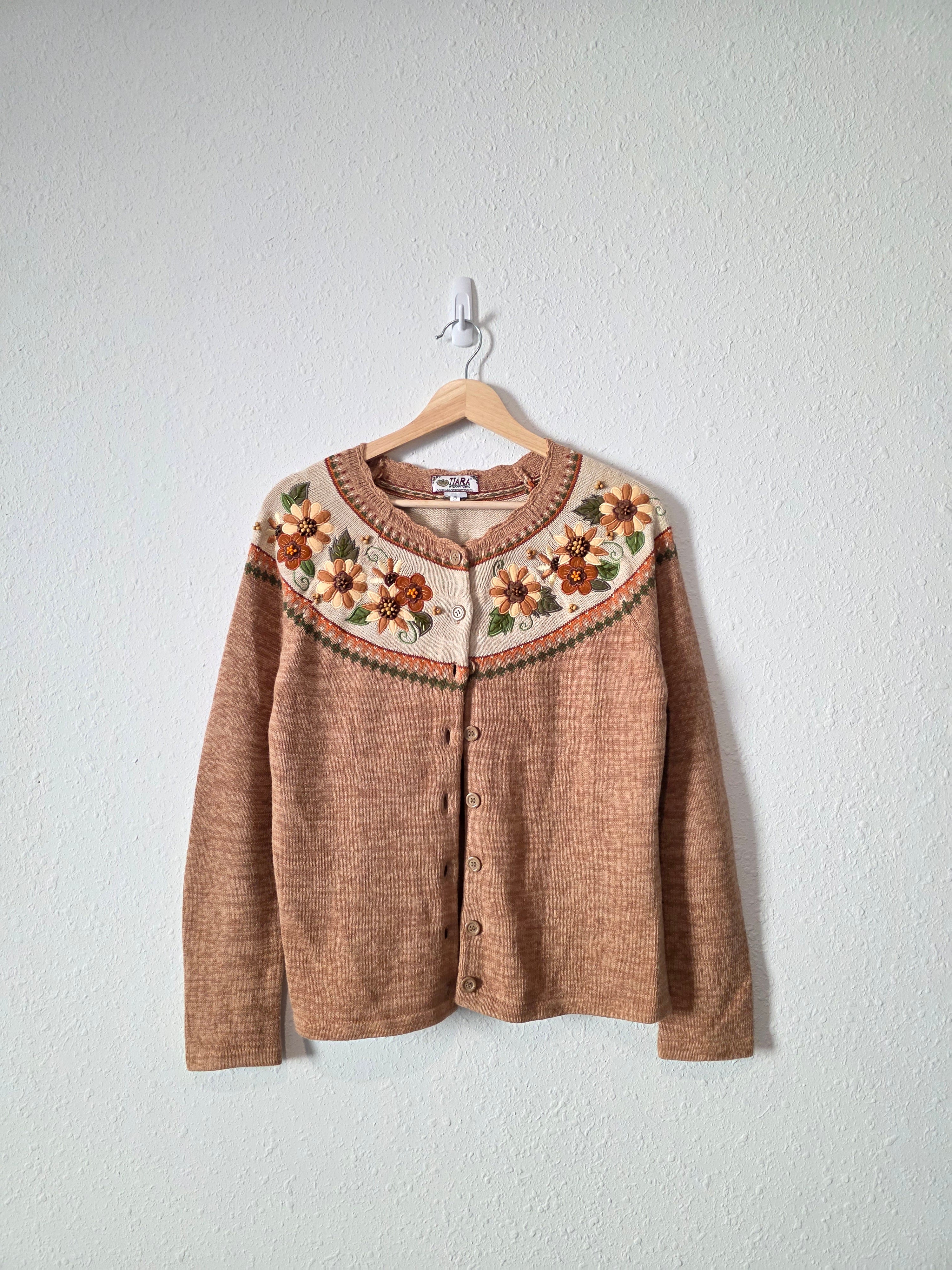 Vintage Floral Embroidered Cardigan (S/M)