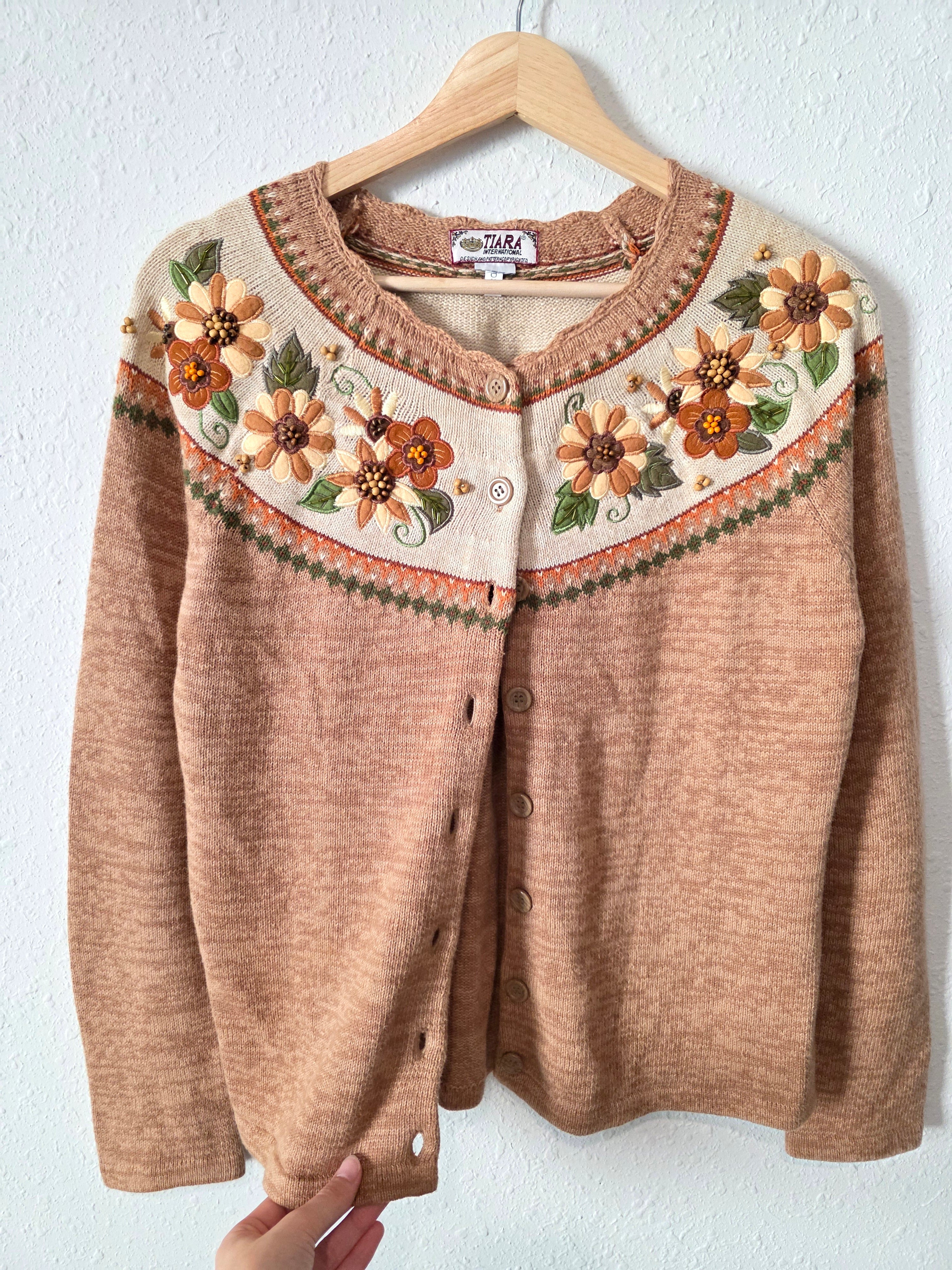Vintage Floral Embroidered Cardigan (S/M)