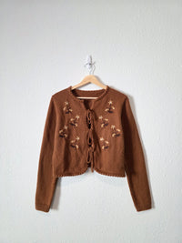 Floral Embroidered Tie Front Sweater (S/M)