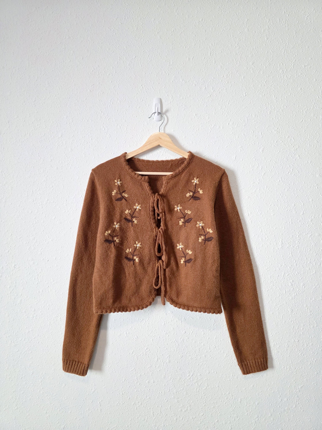 Floral Embroidered Tie Front Sweater (S/M)