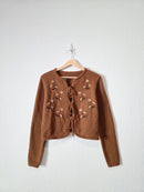 Floral Embroidered Tie Front Sweater (S/M)