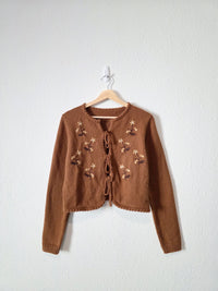 Floral Embroidered Tie Front Sweater (S/M)