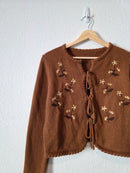 Floral Embroidered Tie Front Sweater (S/M)