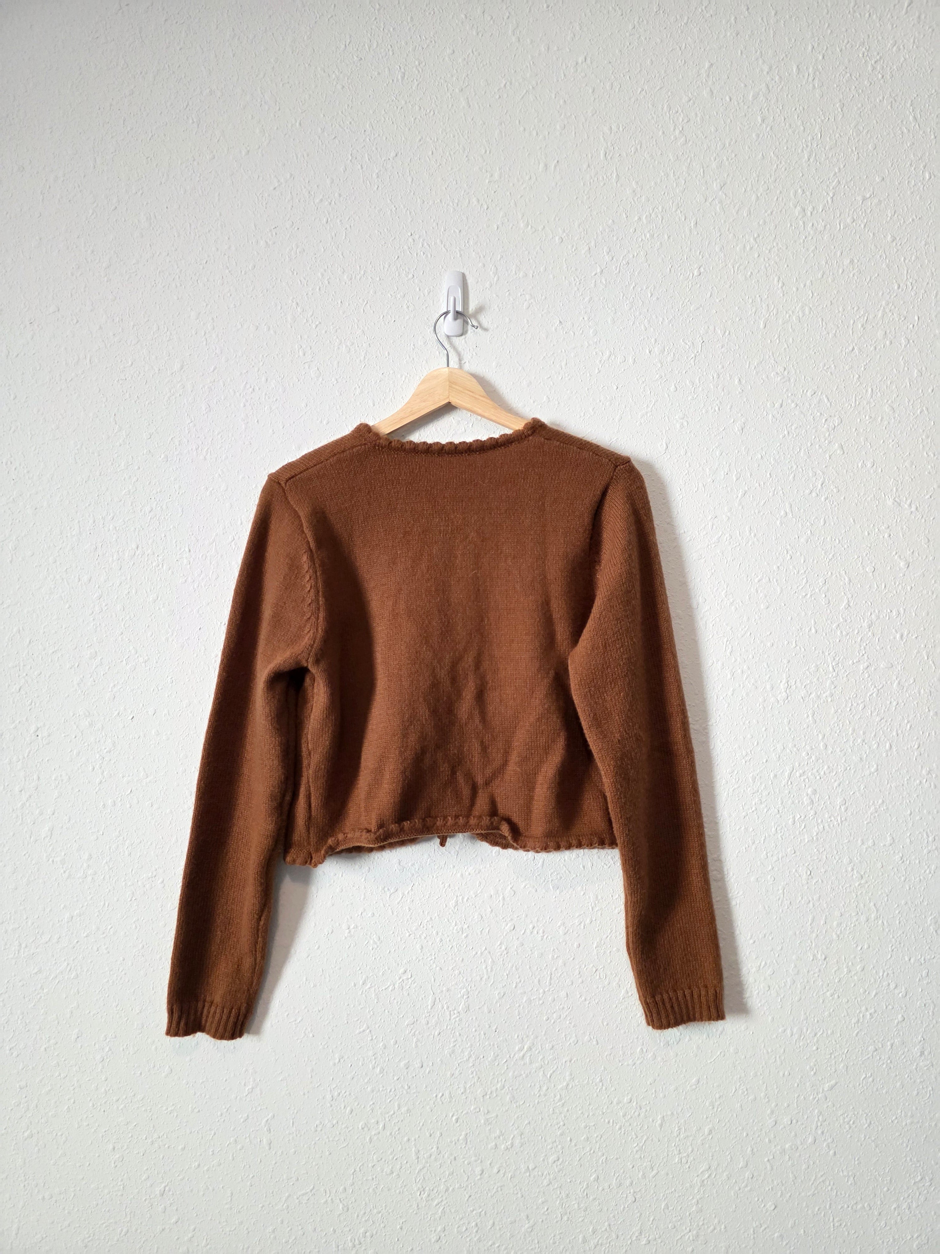 Floral Embroidered Tie Front Sweater (S/M)