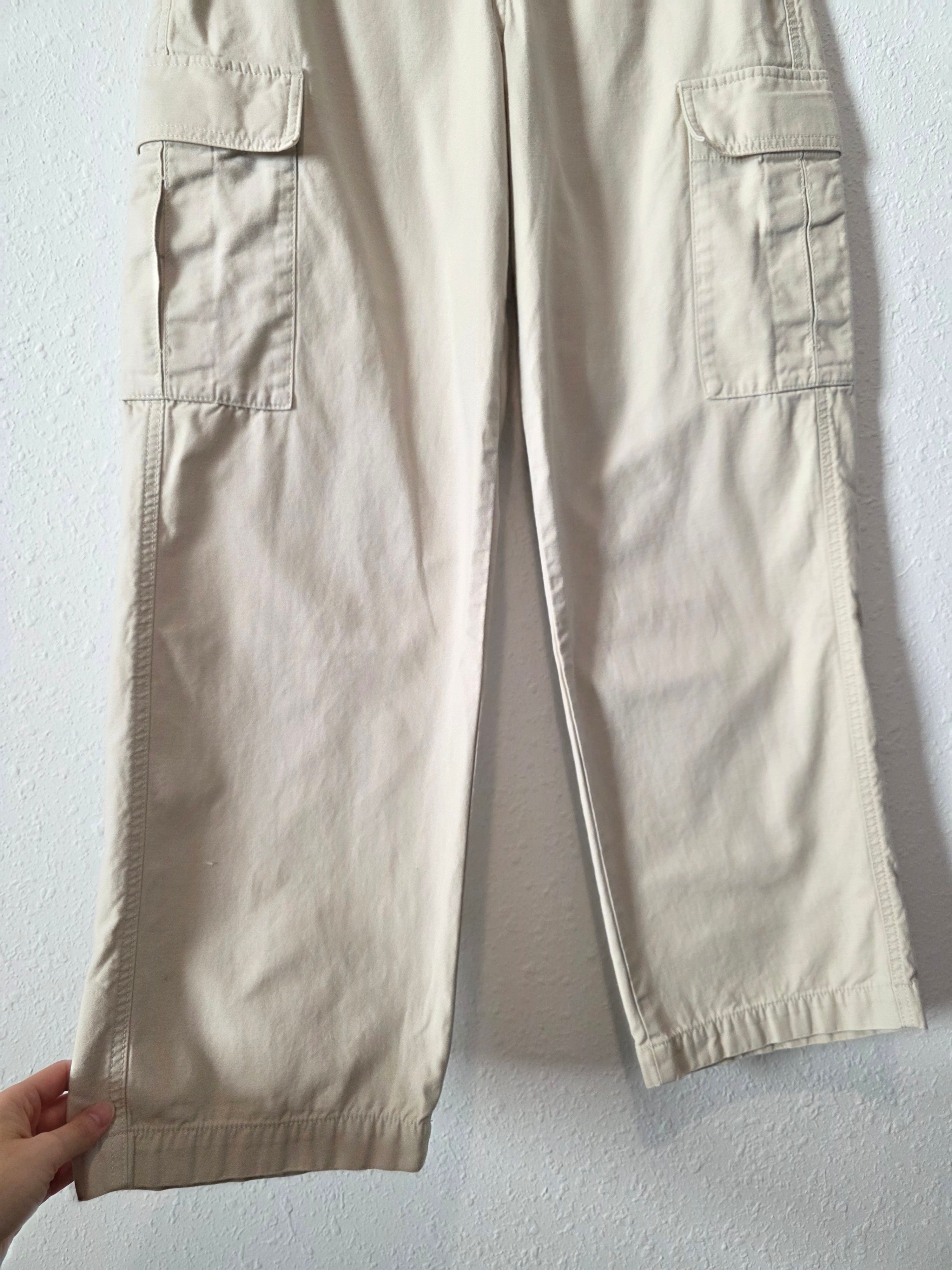 Neutral Wide Leg Cargo Pants (S)