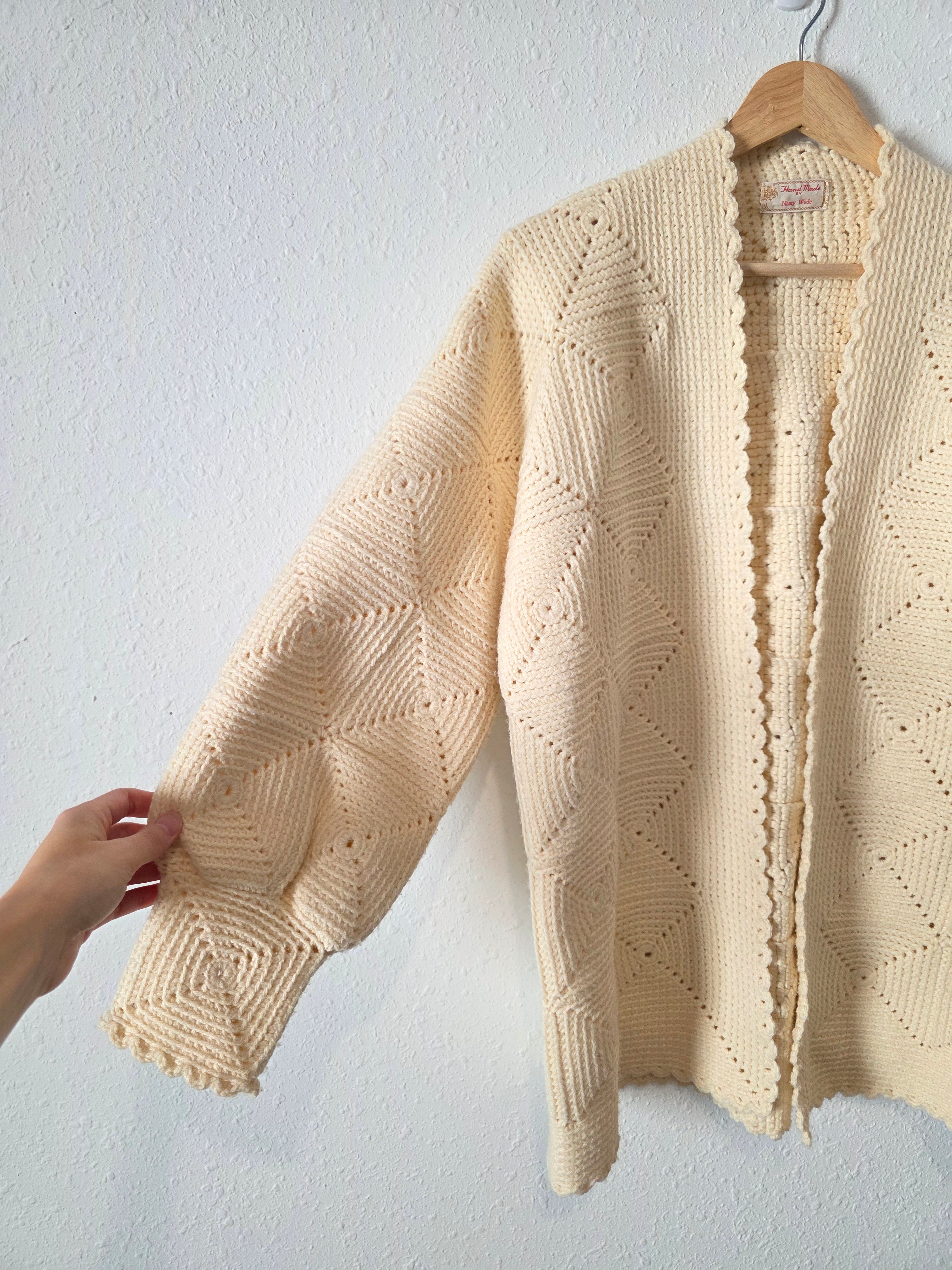 Vintage Handknit Chunky Crochet Cardigan (S/M)