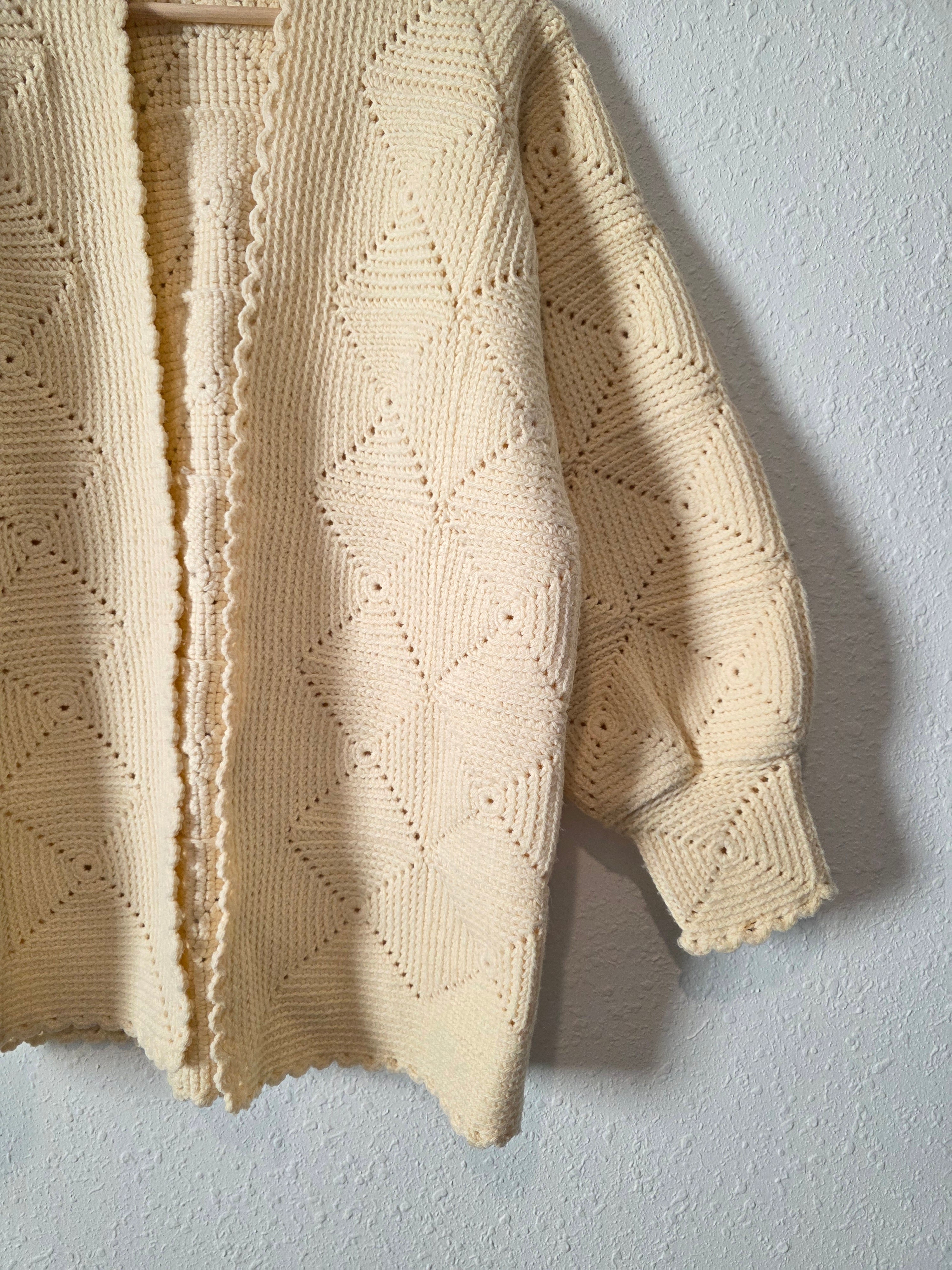 Vintage Handknit Chunky Crochet Cardigan (S/M)