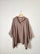 Brown Oversized Linen Button Up (OS)