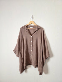 Brown Oversized Linen Button Up (OS)
