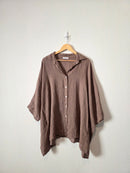 Brown Oversized Linen Button Up (OS)