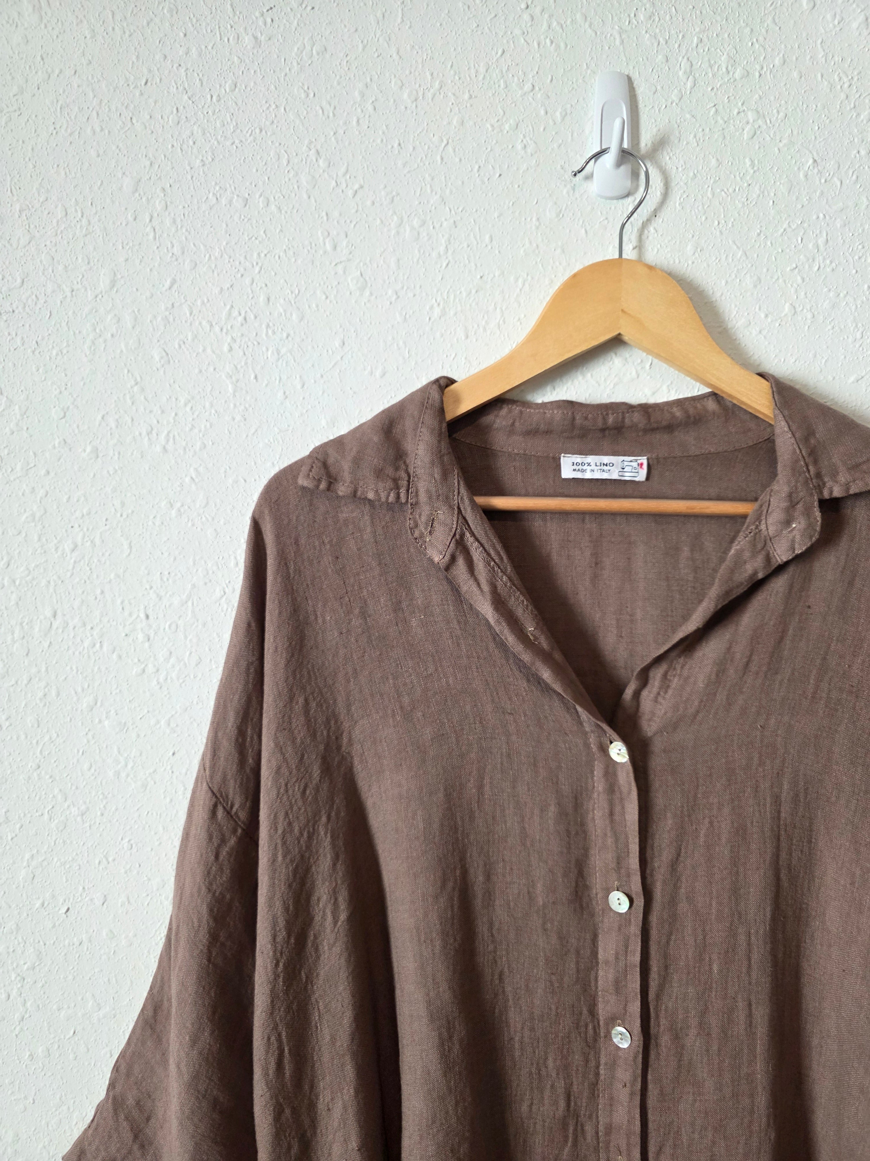 Brown Oversized Linen Button Up (OS)