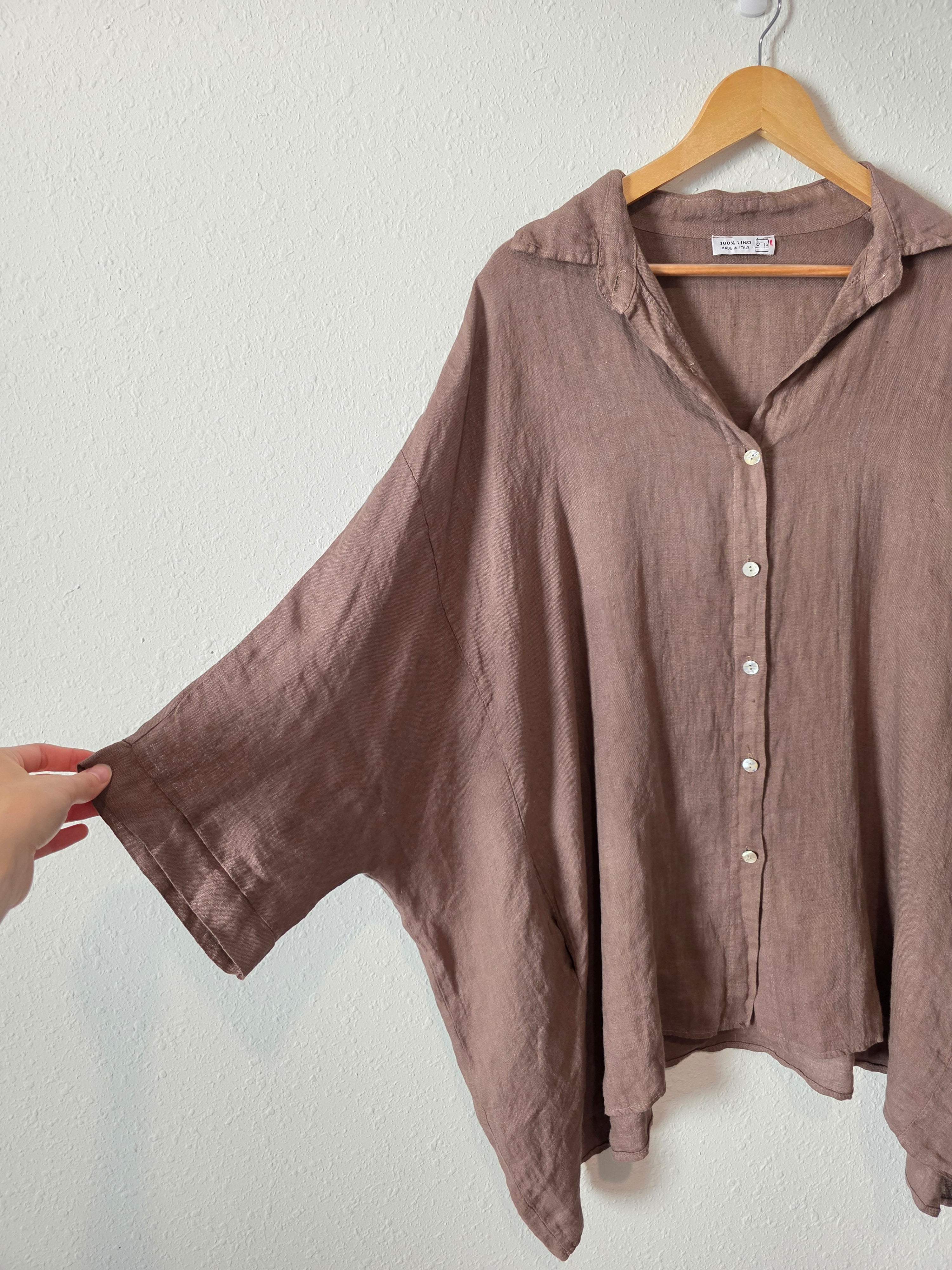 Brown Oversized Linen Button Up (OS)