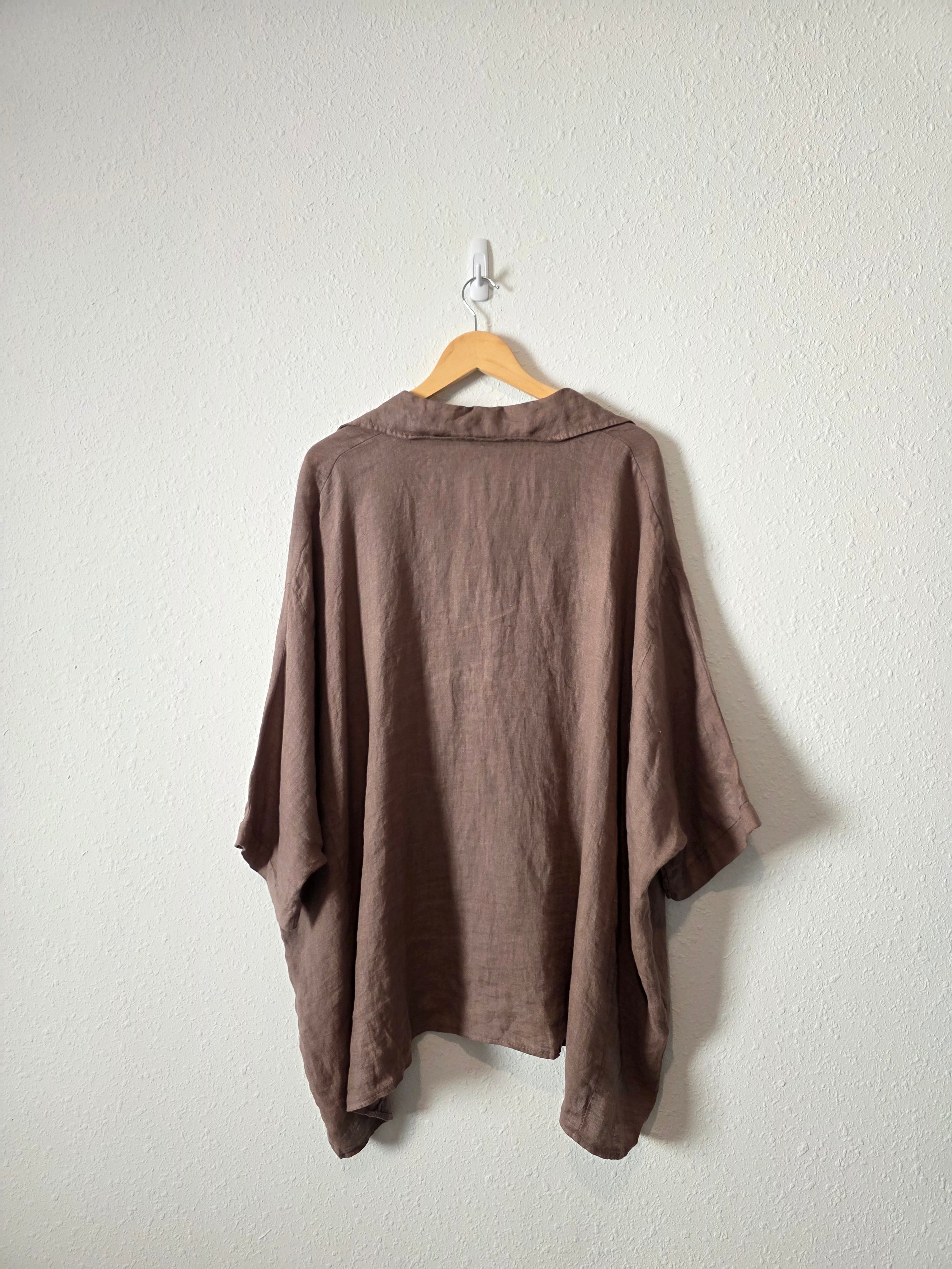 Brown Oversized Linen Button Up (OS)