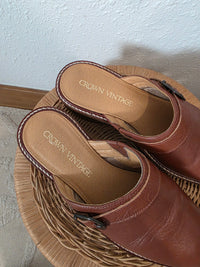 Crown Vintage Cognac Leather Clogs (6)