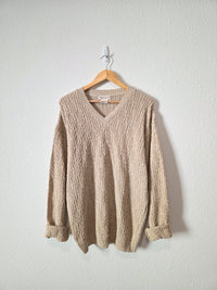 Vintage Cotton Linen Cable Knit Sweater (L)