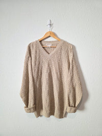 Vintage Cotton Linen Cable Knit Sweater (L)
