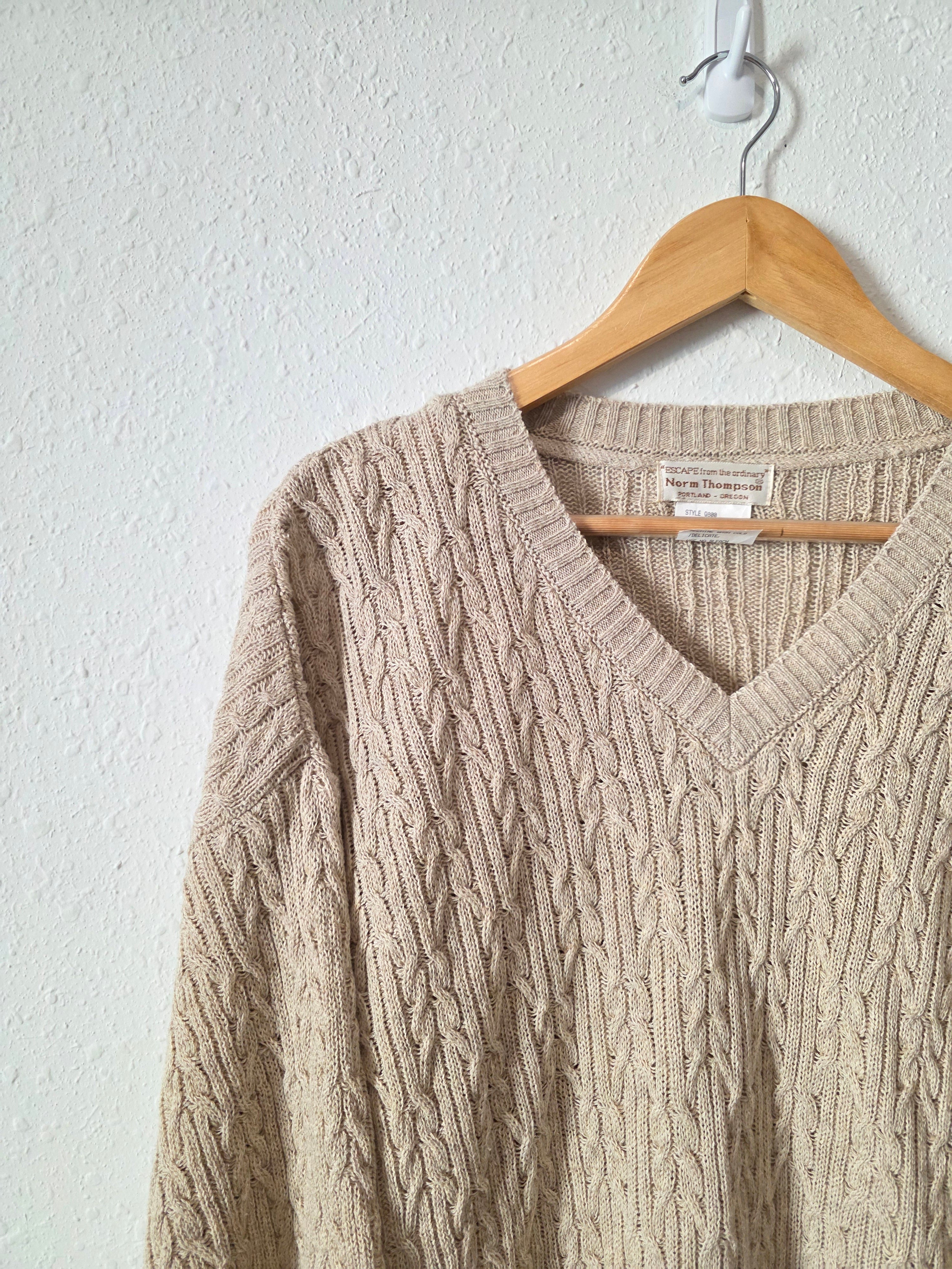 Vintage Cotton Linen Cable Knit Sweater (L)