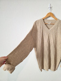 Vintage Cotton Linen Cable Knit Sweater (L)