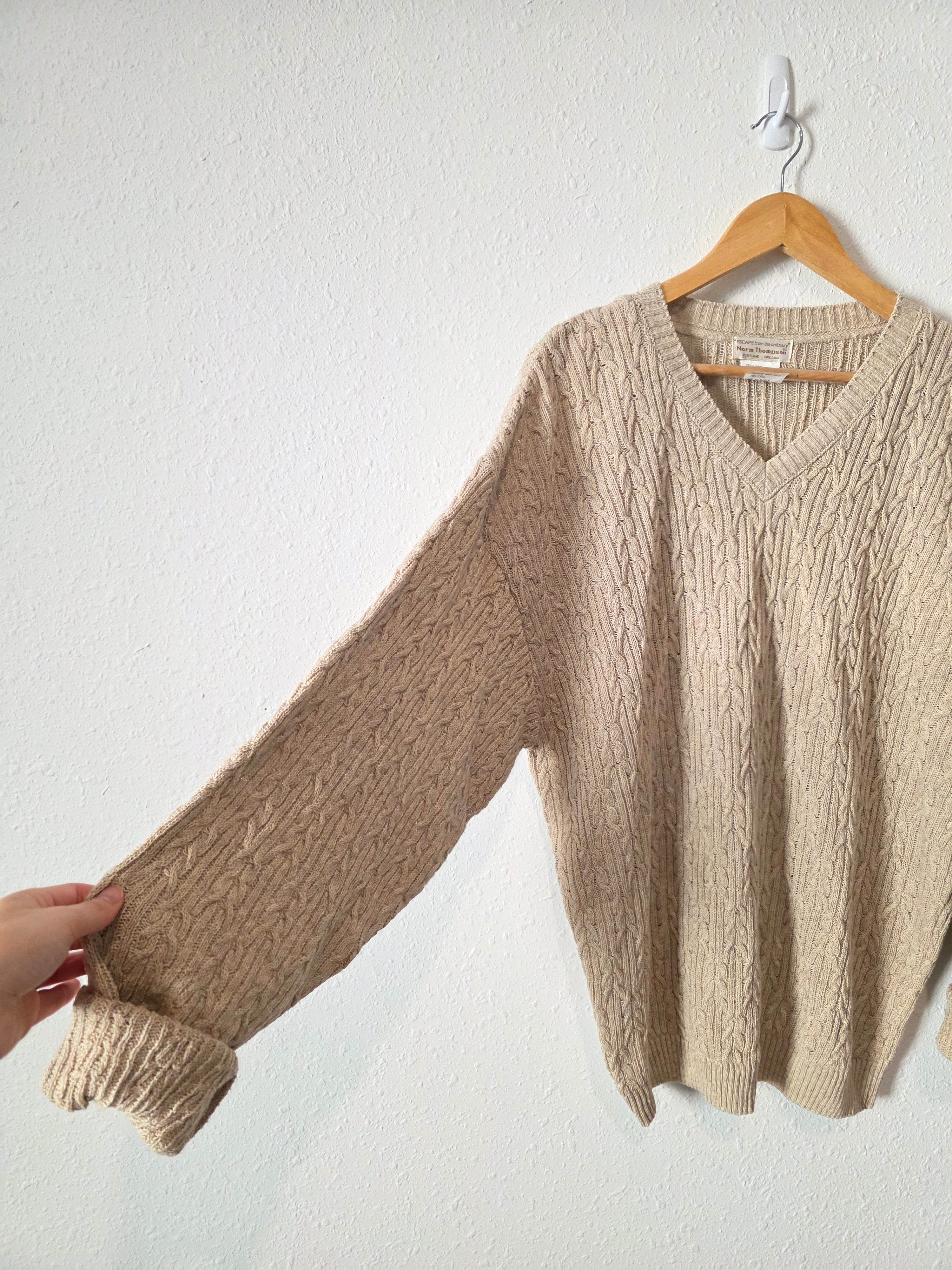 Vintage Cotton Linen Cable Knit Sweater (L)