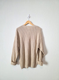 Vintage Cotton Linen Cable Knit Sweater (L)