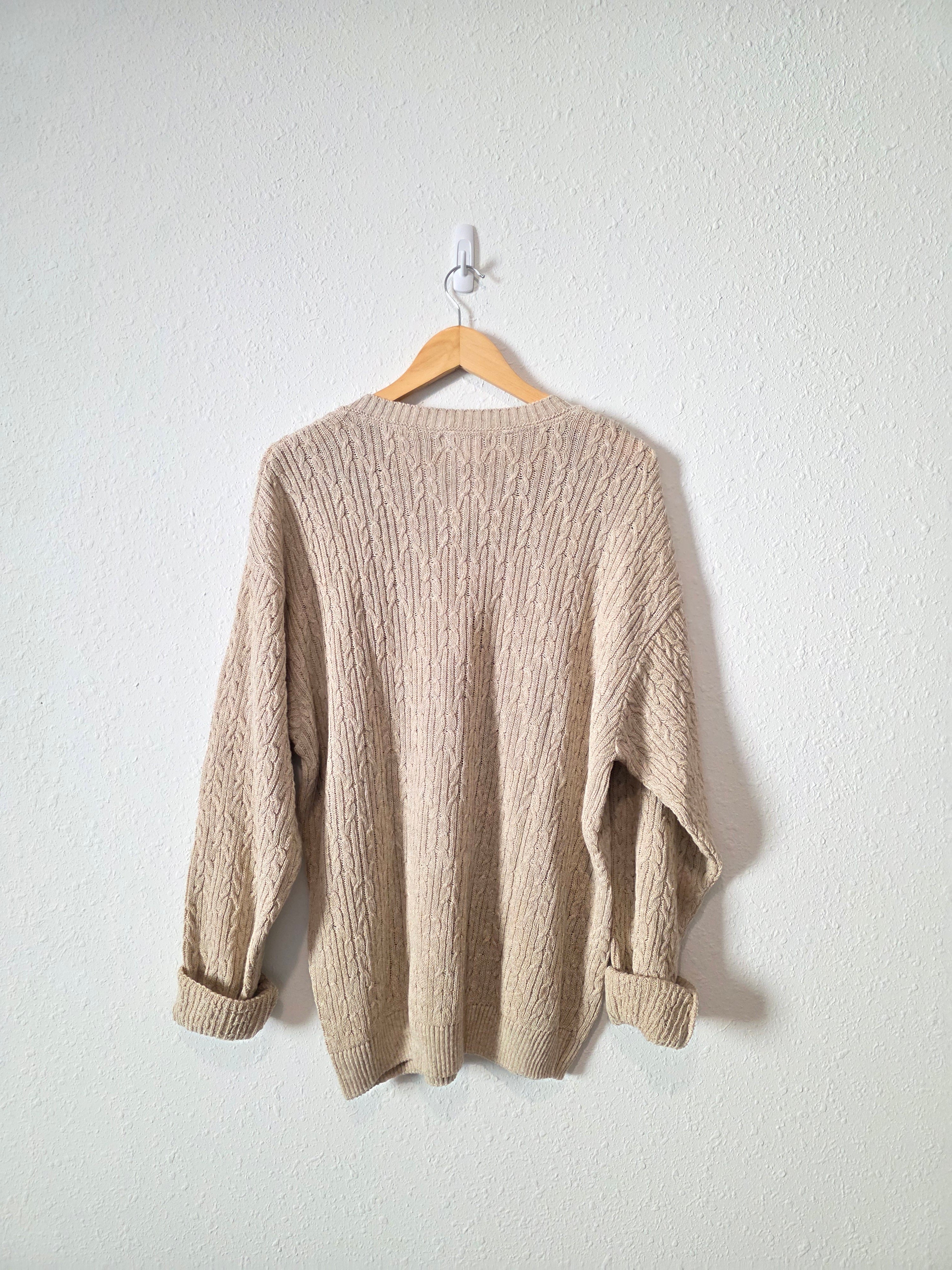 Vintage Cotton Linen Cable Knit Sweater (L)