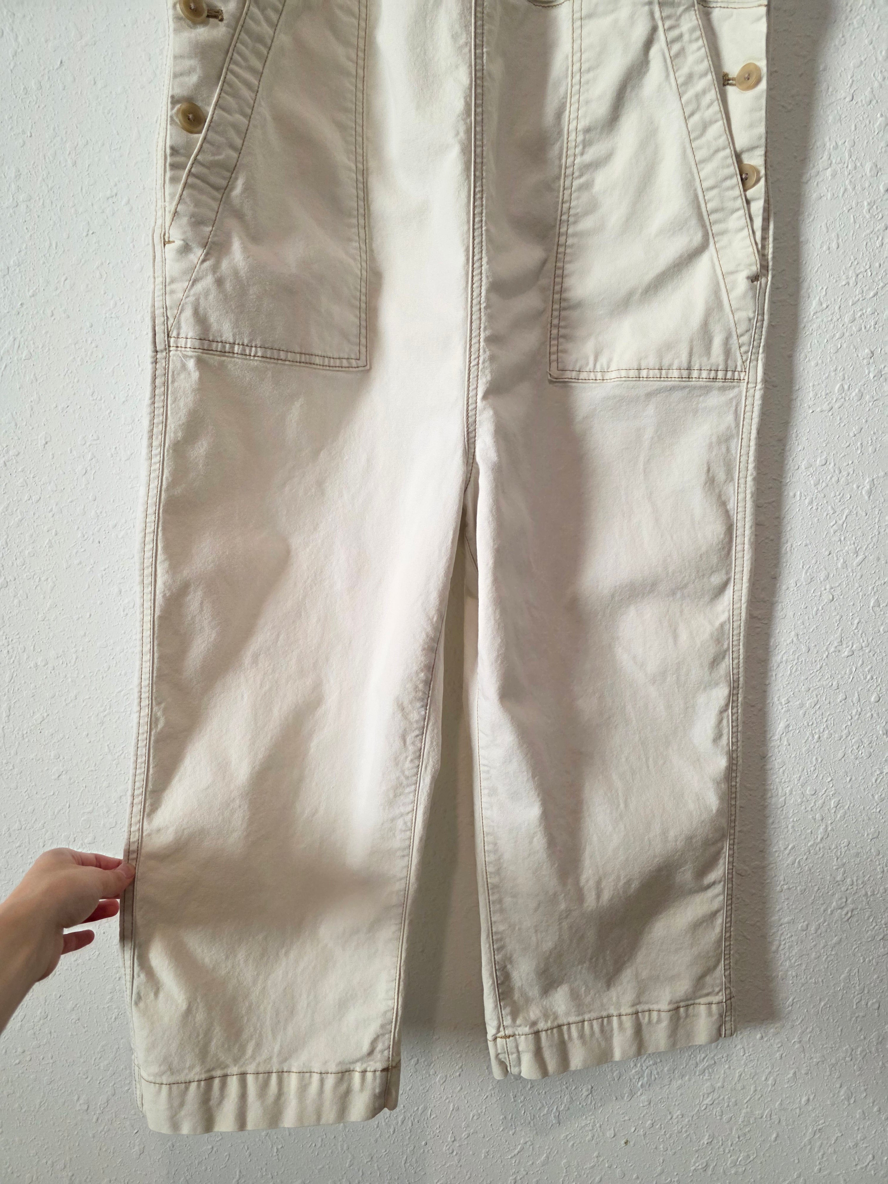 Gap Ecru Relaxed Crop Overalls (M)