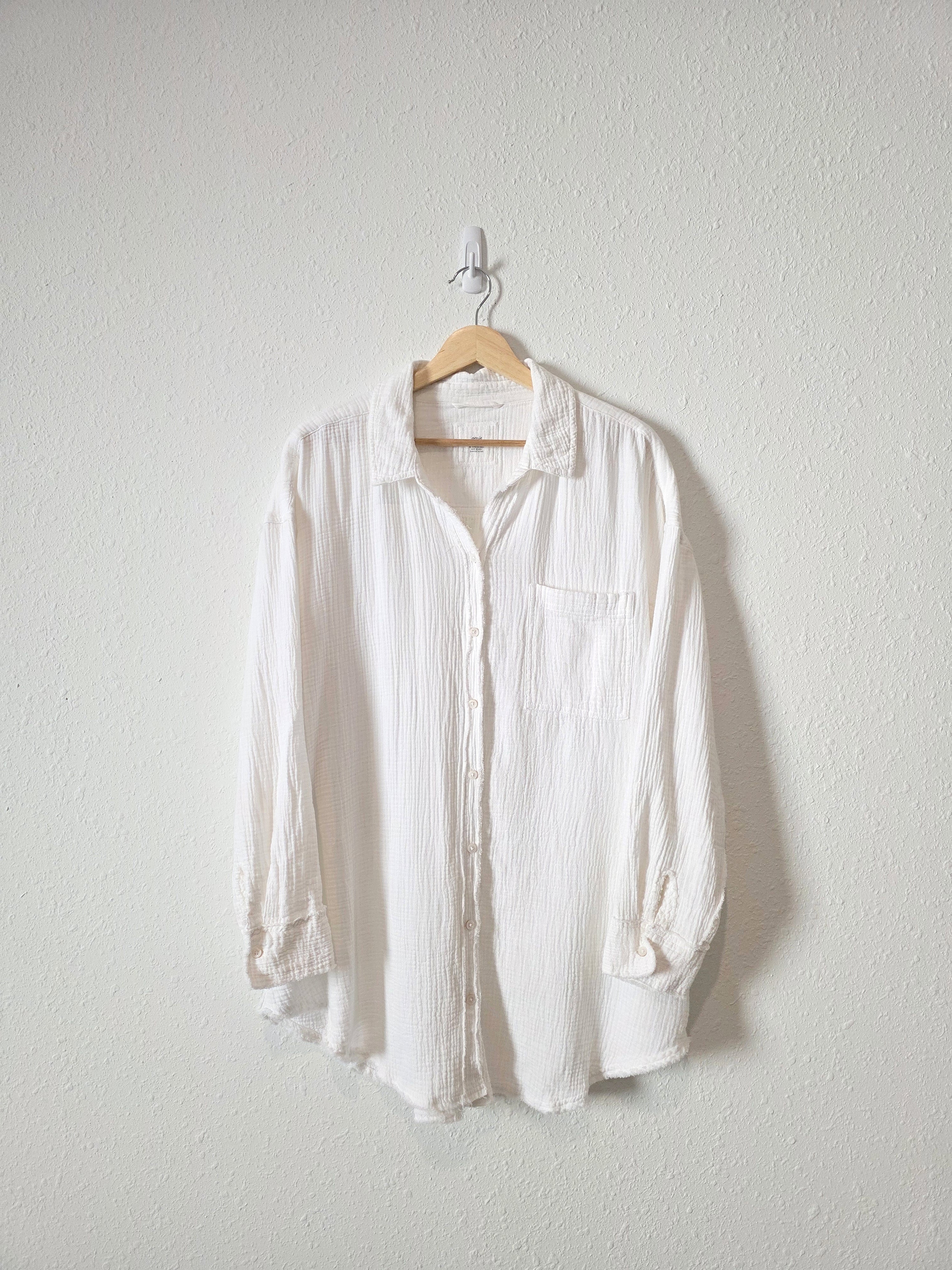 Aerie White Cotton Gauze Button Up (L)