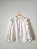 White Linen Cotton Puff Sleeve Blouse (XL)