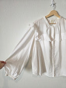 White Linen Cotton Puff Sleeve Blouse (XL)